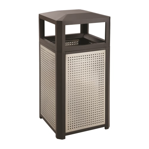 Safco Evos Series Steel 38 Gallon Waste Receptacle, Black Frame / Steel Perforated Panels